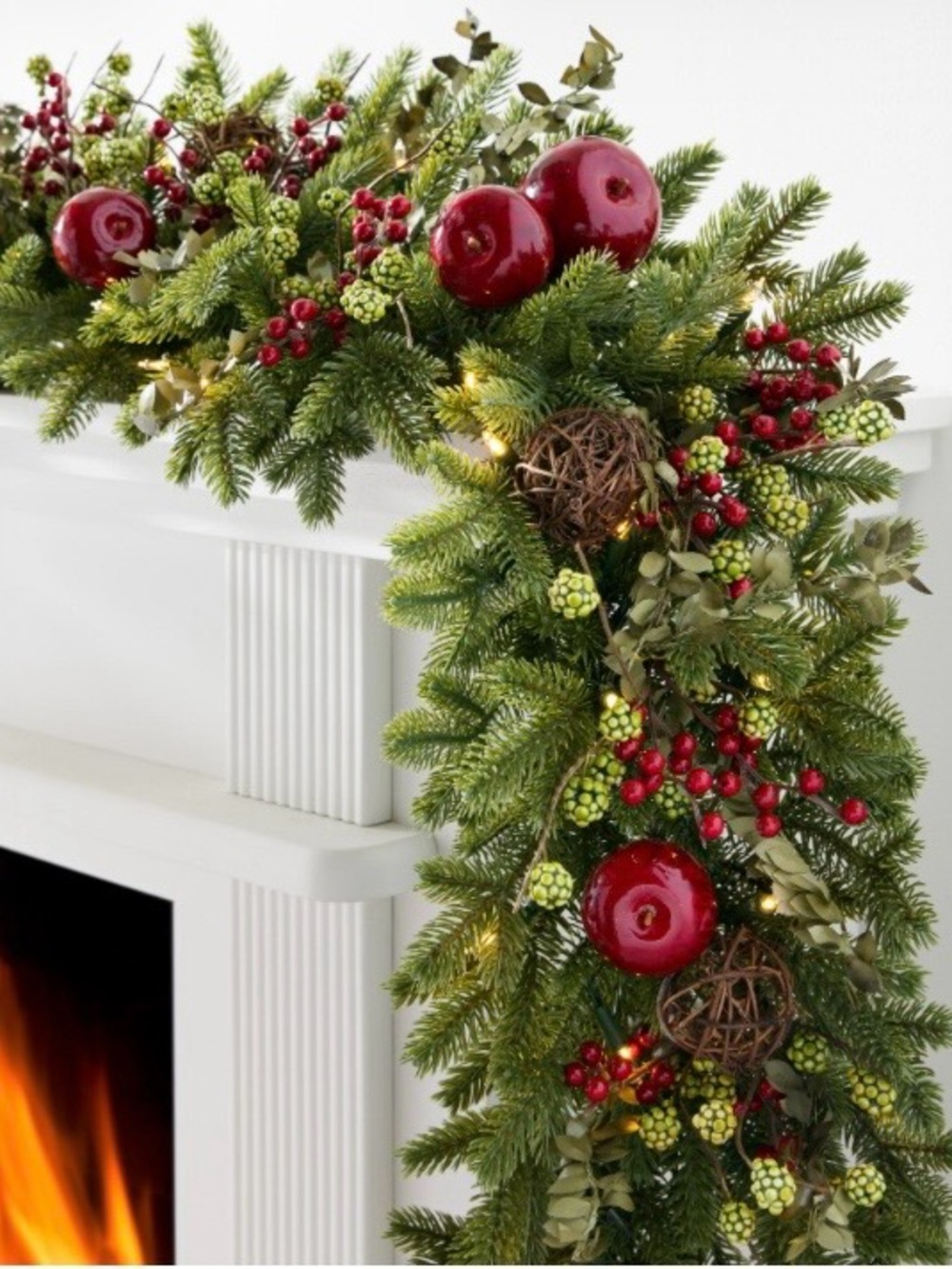 Classic Red Apple  and Green Pine Holiday Garland Set